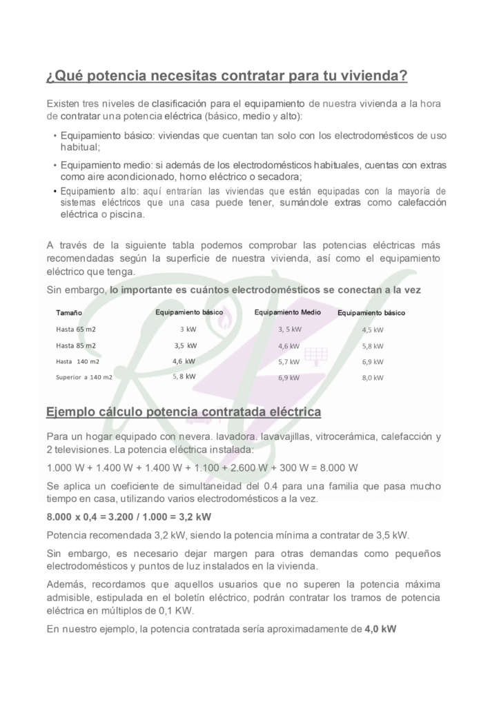 Cálculo potencia viviendas